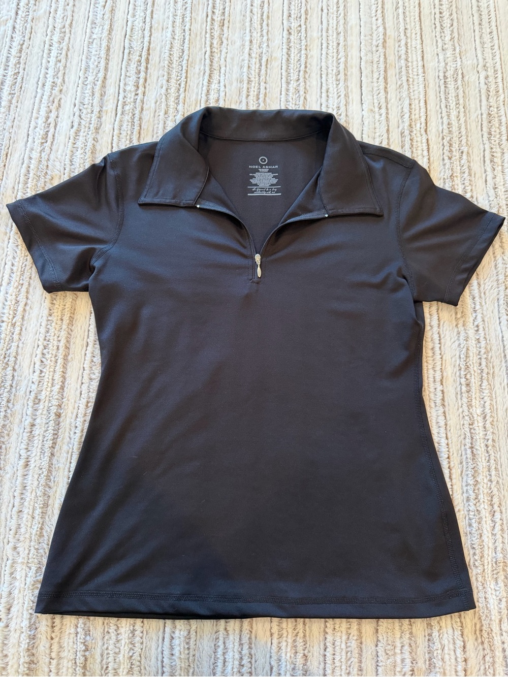 Noel Asmar Black Short-Sleeve Zip Polo Top